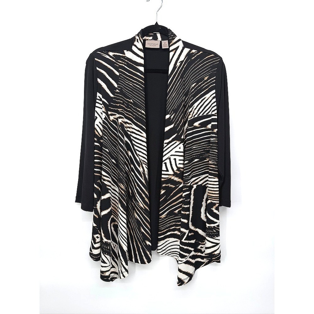 Easywear by Chicos Cardigan Zebra Print Open Front Lightweight Layer Size 2/MD